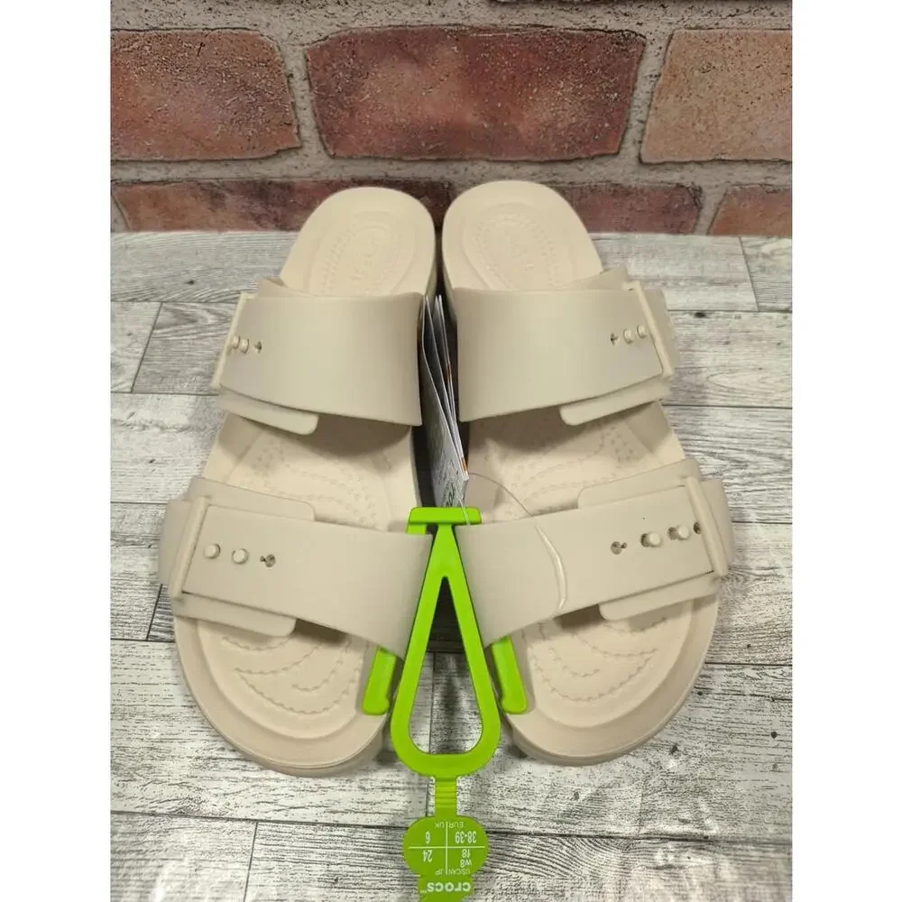 Crocs Brooklyn Buckle Low Low Women's Size 8 Beige Slide Sandals New Tagged - Picture 4 of 10